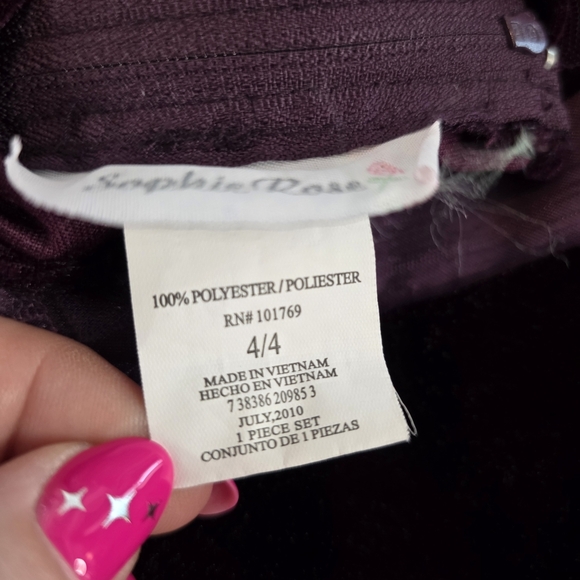 Sophie Rose Purple Velvet Long Sleeve Glitter Ruffle Bow Dress Girls Size 4T - Picture 7 of 8